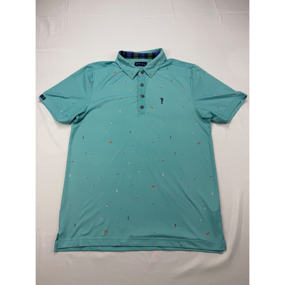 William Murray Golf Polo Men Medium Teal Golfer Print Performance Short Sleeve